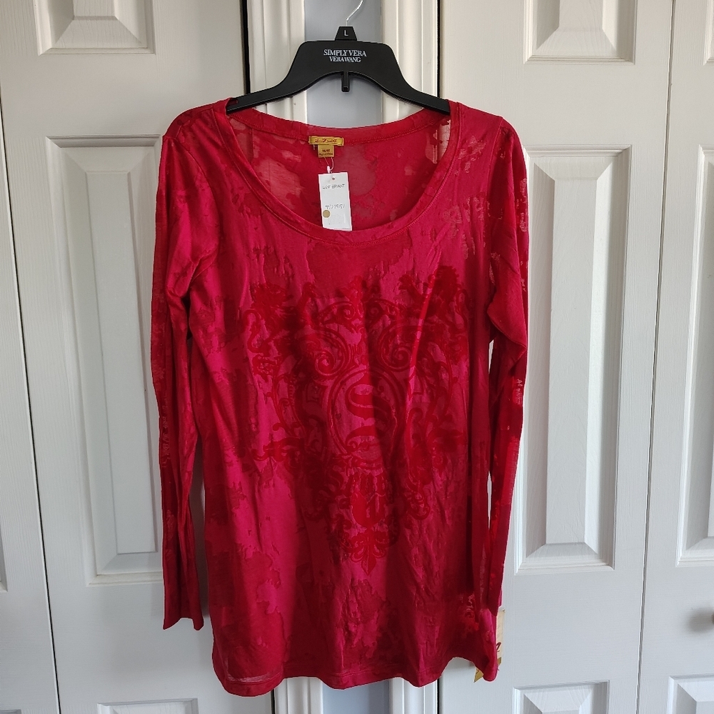 Lane Bryant Women's Red Long Sleeve Burn Out Top 14/16